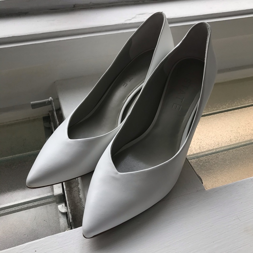 1.State Saffy Block Heel Pump in White Leather